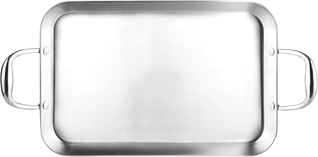 IBILI Dreilagige Grillplatte, natürlich, 38 x 25 cm, Edelstahl, induktionsgeeignet, ohne Antihaftbes