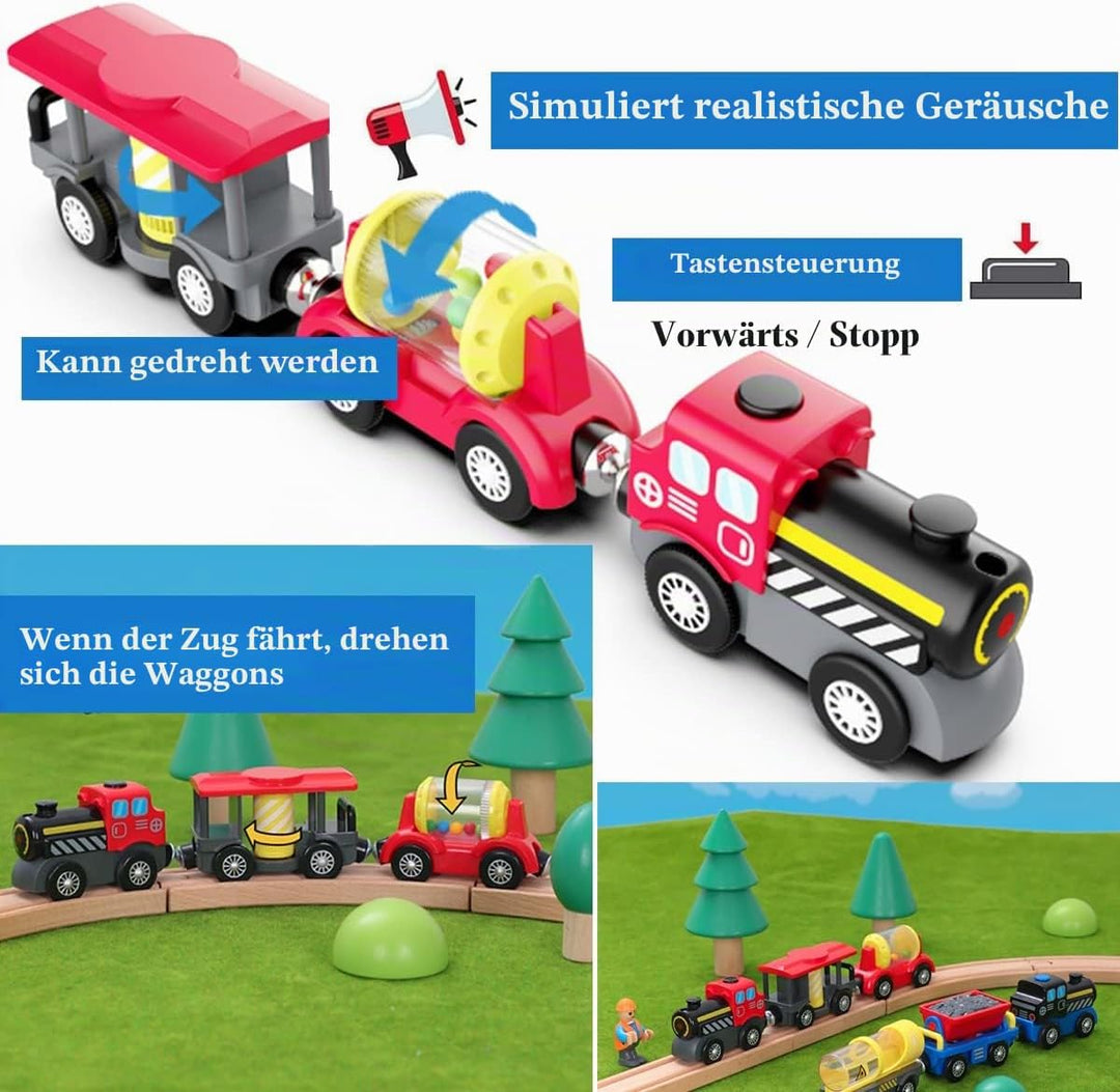 LiRiQi Holzeisenbahn Zug Elektrische, Eisenbahn Lok Kinder, Batteriebetriebener Lokomotivzug, Hohe G
