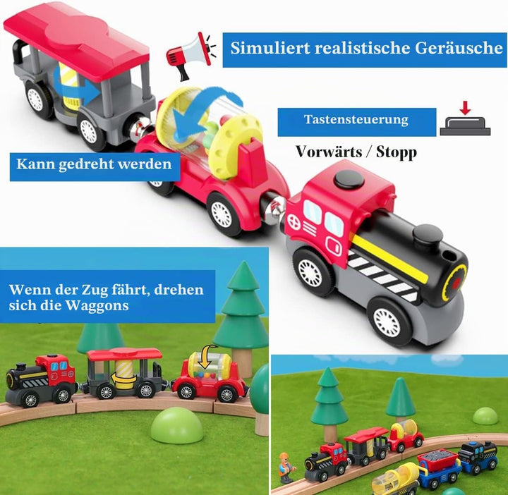 LiRiQi Holzeisenbahn Zug Elektrische, Eisenbahn Lok Kinder, Batteriebetriebener Lokomotivzug, Hohe G