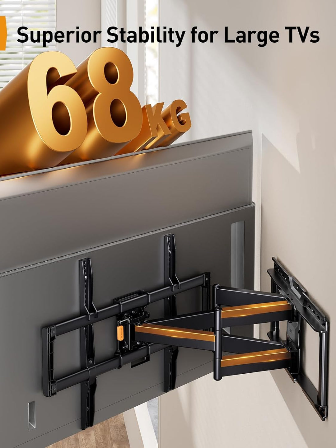 Perlegear vollbewegliche TV Wandhalterung für 42–90 Zoll Fernseher bis zu 68KG, vormontierte TV Halt