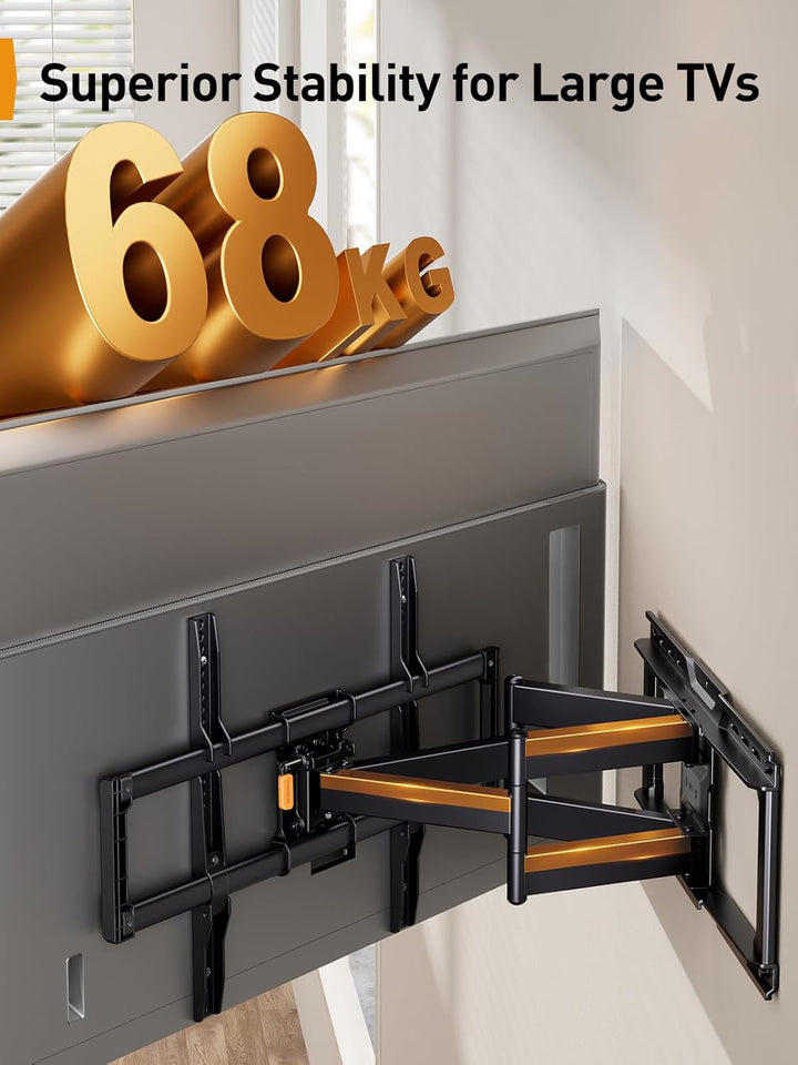 Perlegear vollbewegliche TV Wandhalterung für 42–90 Zoll Fernseher bis zu 68KG, vormontierte TV Halt
