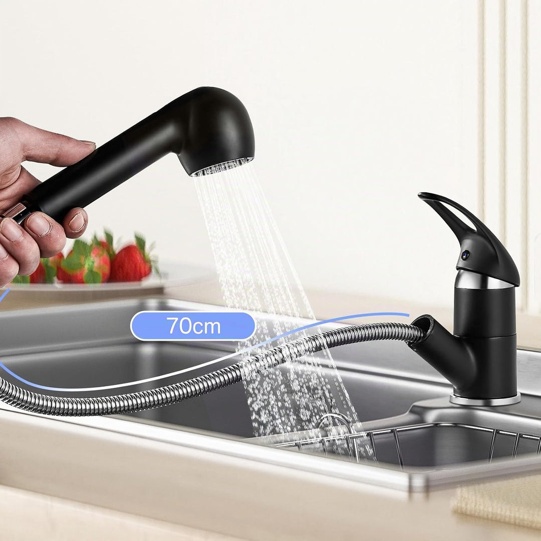 Namuoto Küchenarmatur Ausziehbar Schwarz,360° Drehbar Wasserhahn Küche,Armatur Küche mit 2 Wasseraus