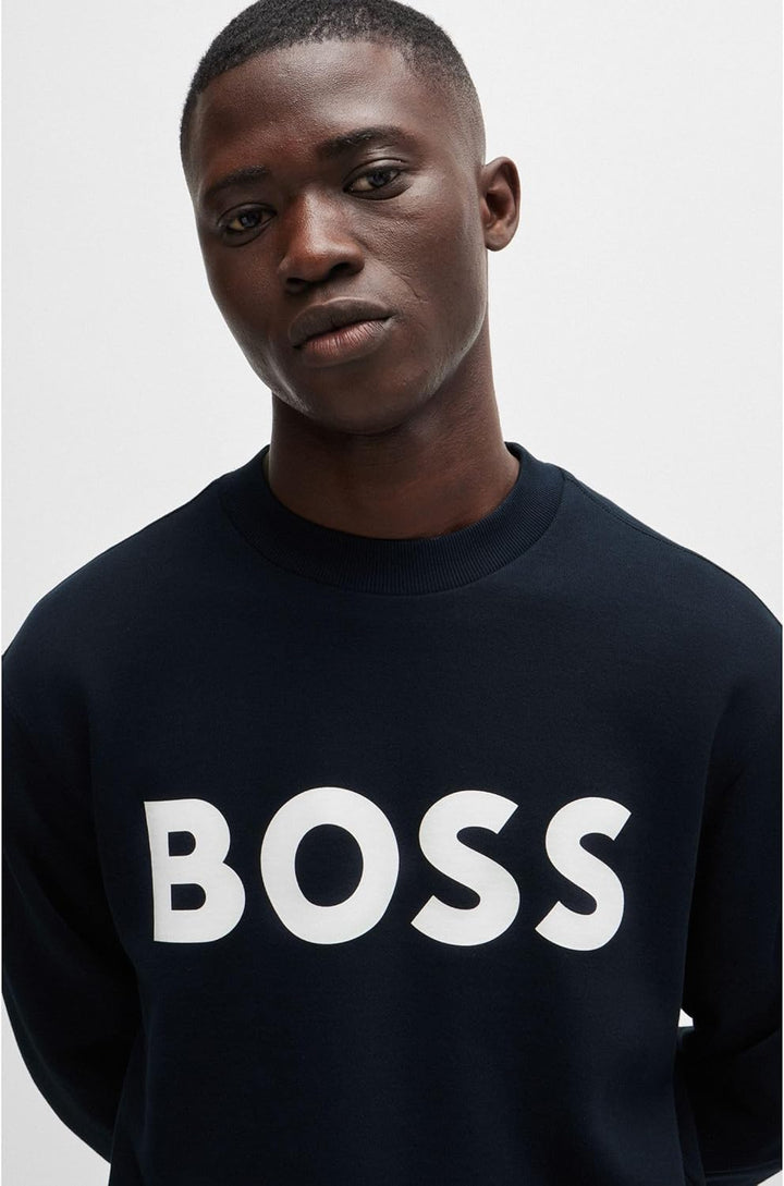 BOSS Herren WeBasicCrew Relaxed-Fit Sweatshirt aus Baumwoll-Terry mit gummiertem Logo-Print M Dark B