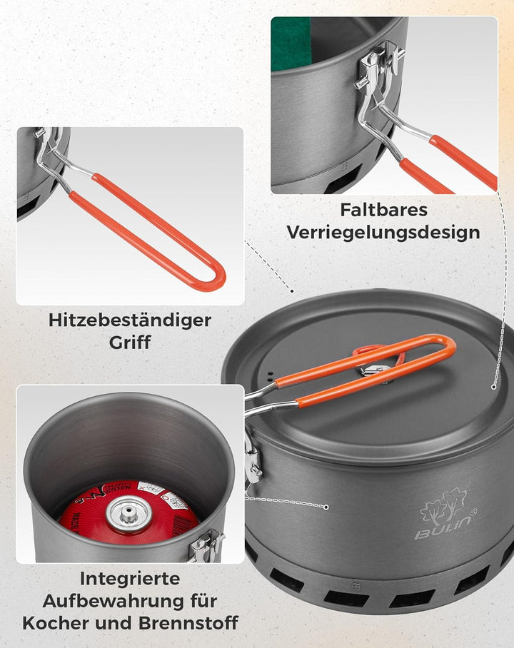 Bulin Camping Wasserkessel 2.2L Grösser Kaffeekanne Wasserkocher 2-3 Personen Kochen Leicht Faltbar