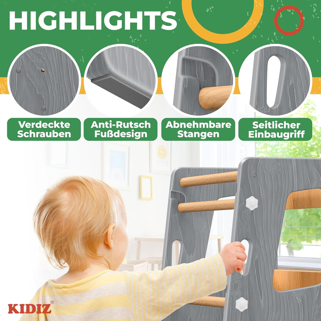 KIDIZ® Lernturm für Kinder ab 1 Jahr inkl. Lernuhr | 3-stufig Höhenverstellbarer Tritthocker aus Kie