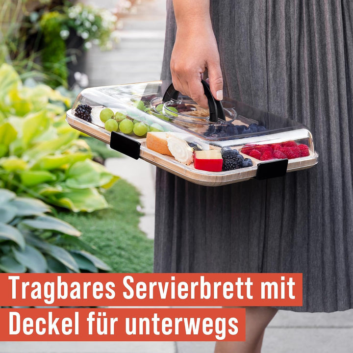 Chef Pomodoro Käsebrett mit Deckel, 36,7 cm, Rechteckig | Tragbar, mit 6 Fächern, Ideal für Käse und