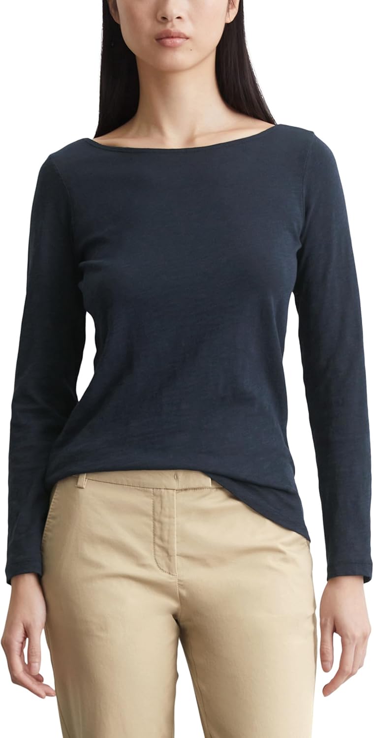 Marc O'Polo Damen Langarmshirt aus Bio-Baumwolle Basic XS Blau, XS Blau