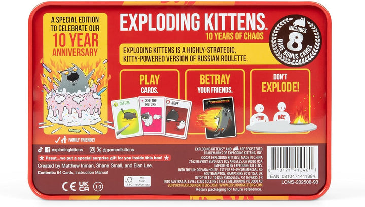 Exploding Kittens -10th Anniversary Collectible Tin (New Edition) – Updated with 8 Legacy Cards – Hi