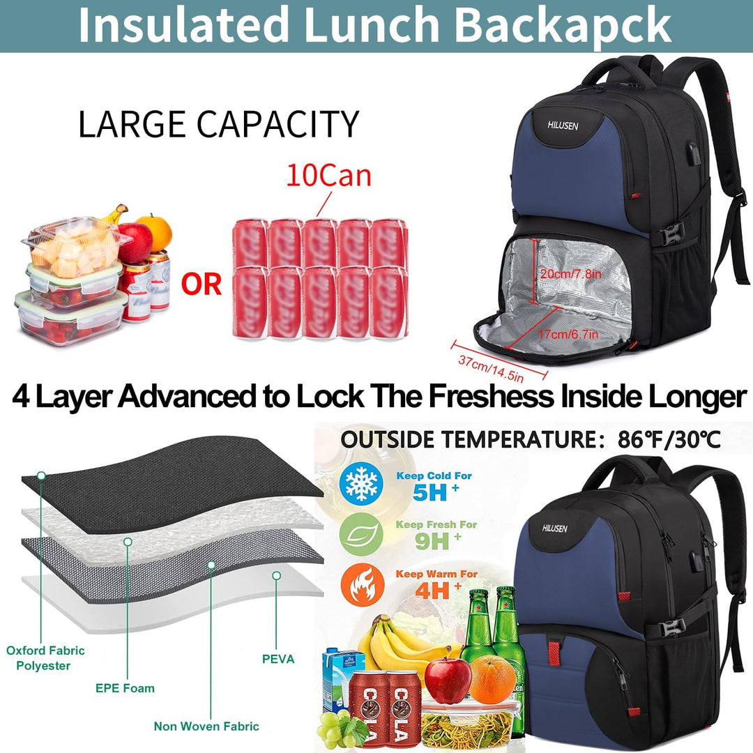 HILUSEN Gross Rucksack Herren 50L,Arbeit Rucksack Laptop Rucksack Herren 17.3 Zoll Schulrucksack mit