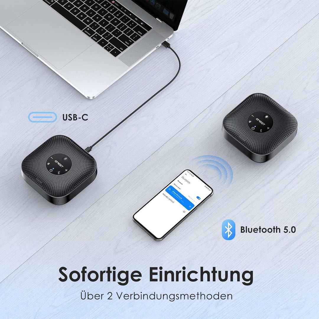 EMEET Konferenzlautsprecher M0 Plus,4 AI Mikrofon Arrays für 360° Raumabdeckung,PC Freisprecheinrich
