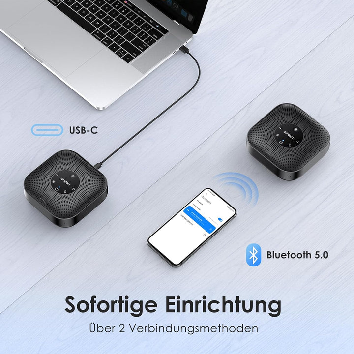 EMEET Konferenzlautsprecher M0 Plus,4 AI Mikrofon Arrays für 360° Raumabdeckung,PC Freisprecheinrich