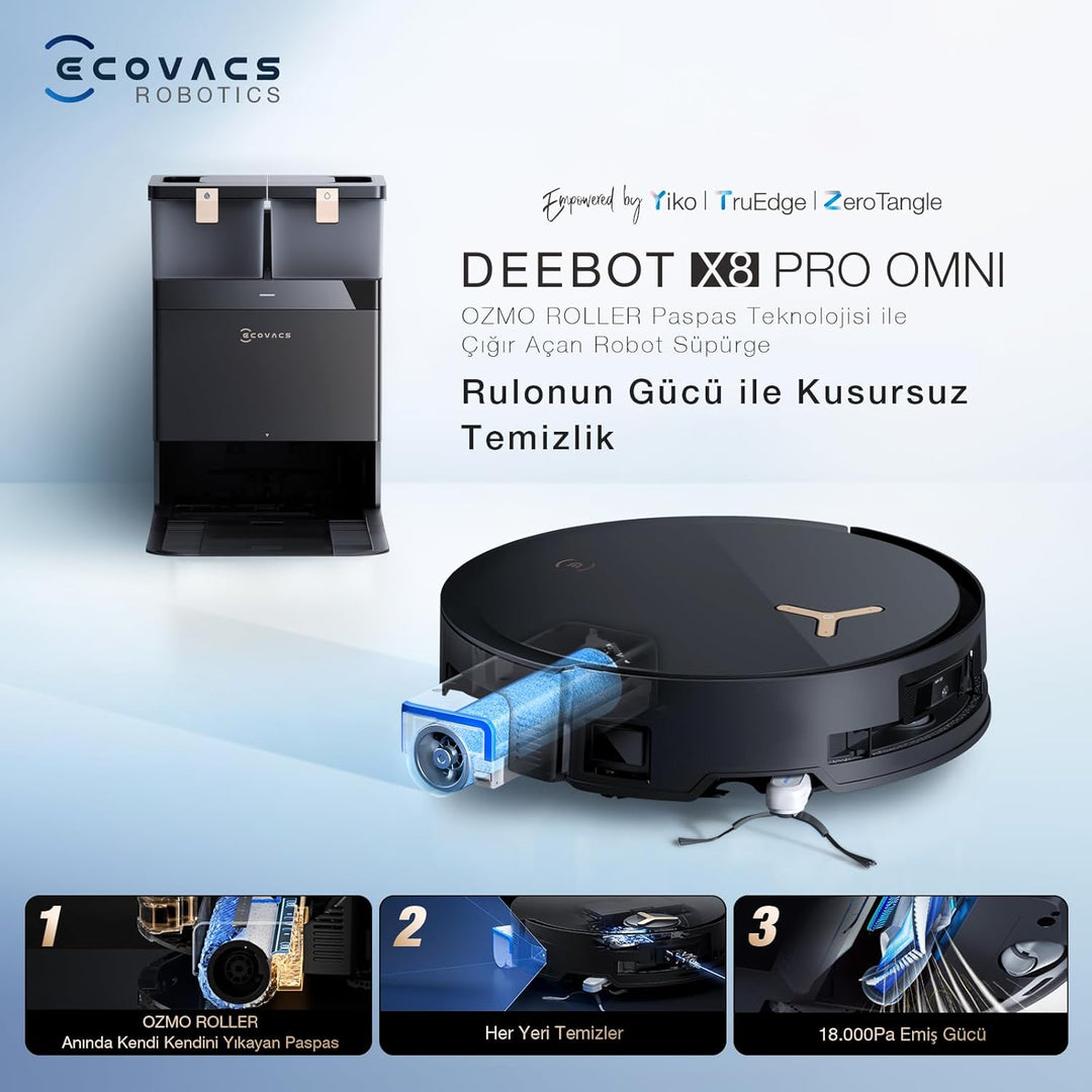 ECOVACS DEEBOT X8 PRO Omni Saugroboter mit Wischfunktion, OZMO Roller mit kontinuierliches Wischen &