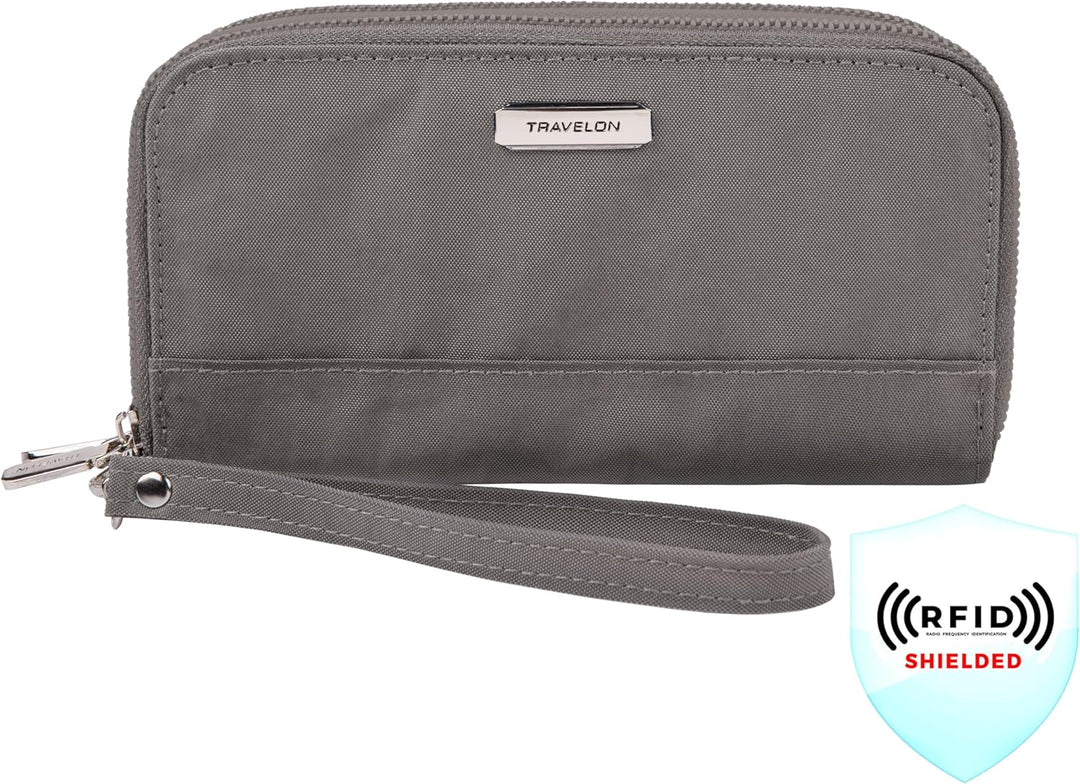 Travelon RFID-blockierende Geldbörse mit doppeltem Reissverschluss. Smoke, Smoke