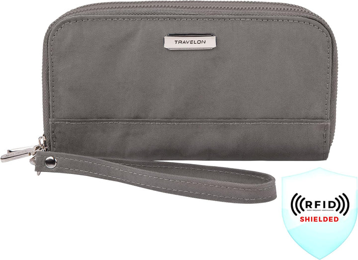 Travelon RFID-blockierende Geldbörse mit doppeltem Reissverschluss. Smoke, Smoke