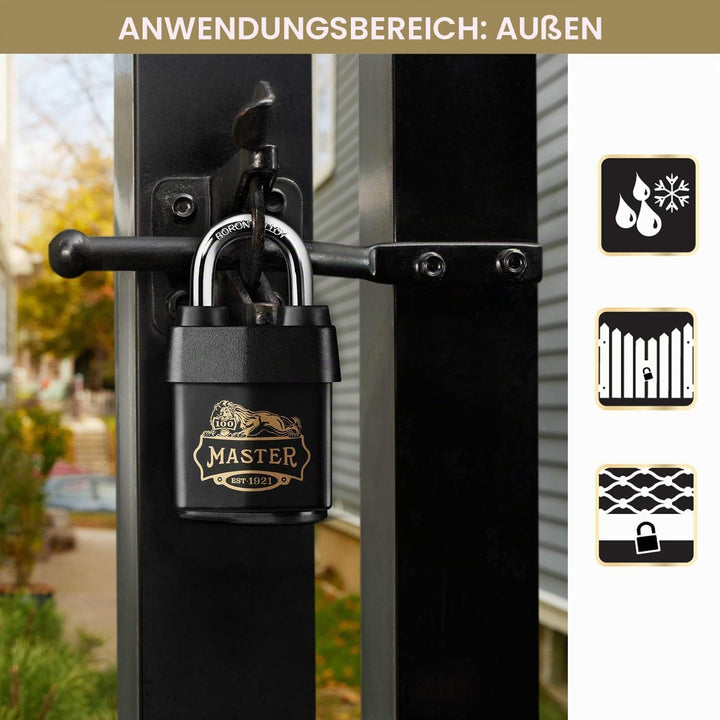 Master Lock 1921EURDCC Höhersicherheits Vorhängeschloss mit 100-jähirgem Logo gedruckt, Schwarz, 97