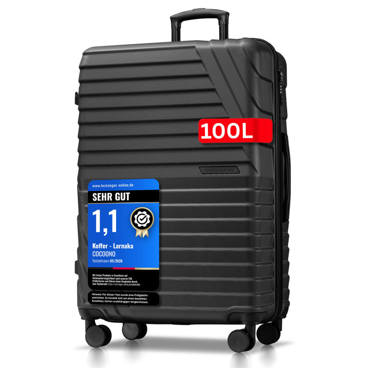 Cocoono Hartschalenkoffer XL Gross - 100L Volumen - 158cm Gurtmass - 8 Rollen 360° drehbar - Leichte