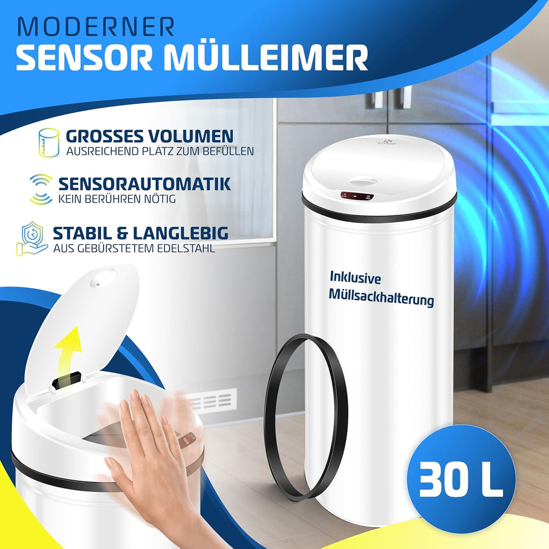 KESSER® Sensor Mülleimer ✓ Automatik ✓ Abfalleimer ✓ Abfall | Edelstahl | Farbe: WEIss | Grösse: 30