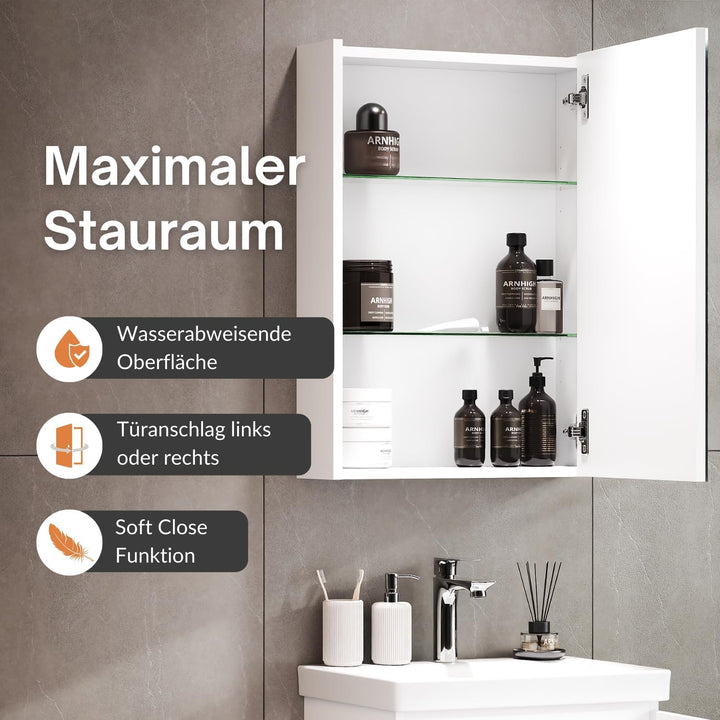 Planetmöbel Waschtisch mit Unterschrank 50 cm inkl. Spiegelschrank 50cm, Badmöbel Set mit Waschbecke