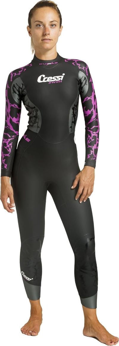 Cressi Kuwae Lady Monopiece Swimsuit - One Piece Women's Swimming Wetsuit 2/3/4mm Schwarz/Flieder XS