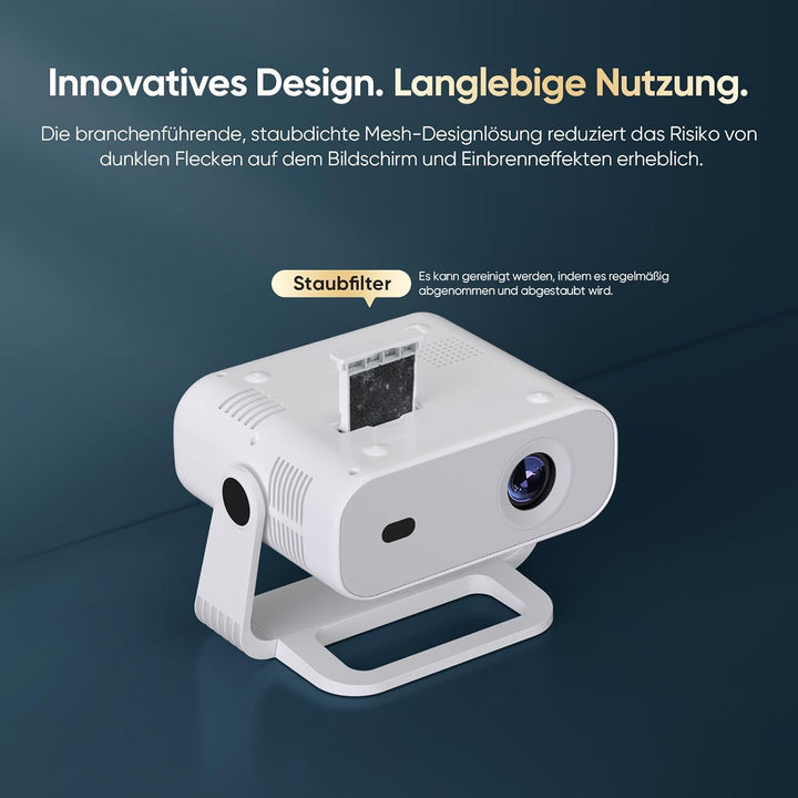 Wielio Neuer Smart Mini Beamer Integrierte APP, Android 14, Unterstützt 1080P und 4K-Dekodierung,Aut