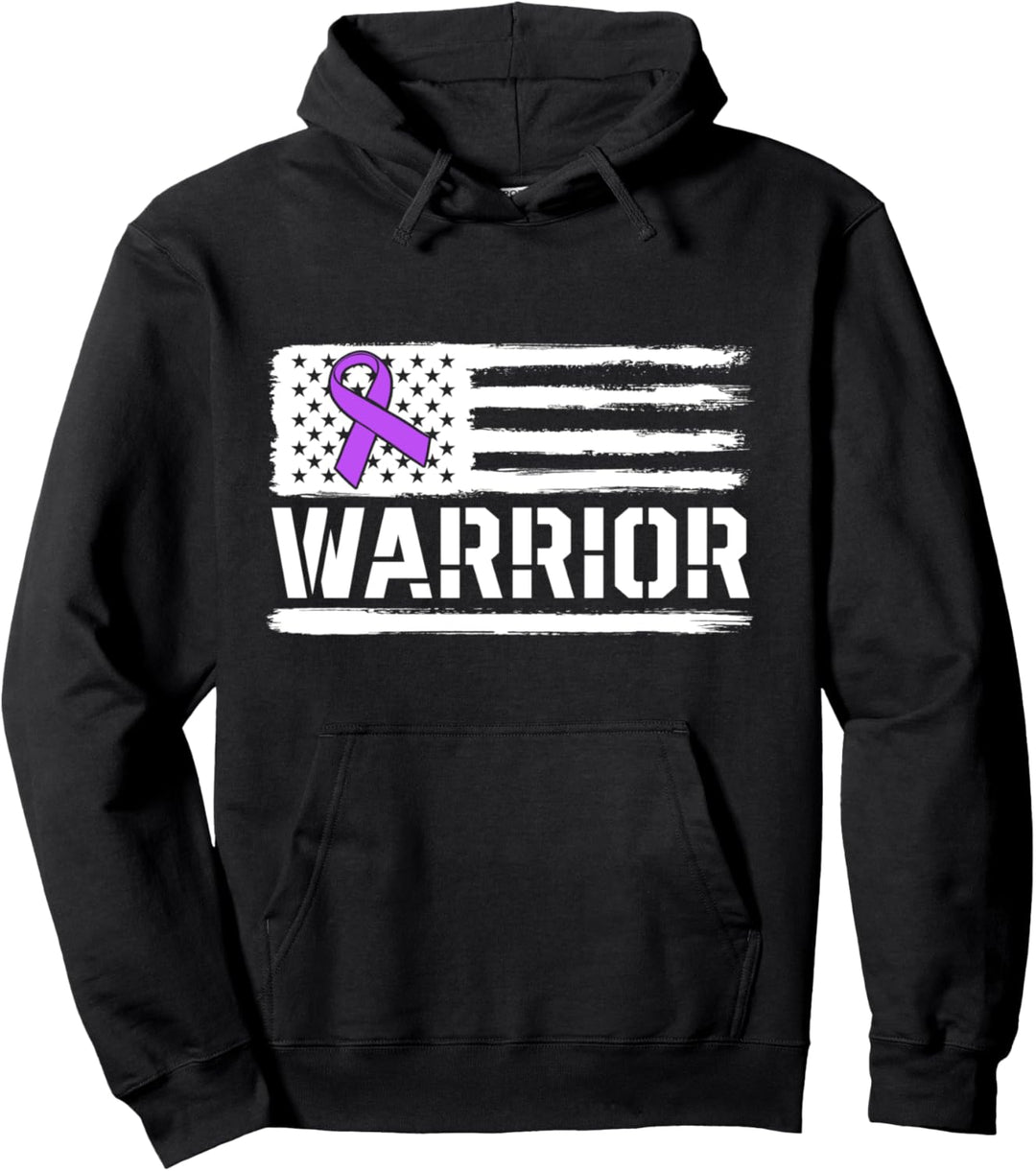 Epilepsy Warrior Gift Purple American Flag Awareness Ribbon Pullover Hoodie