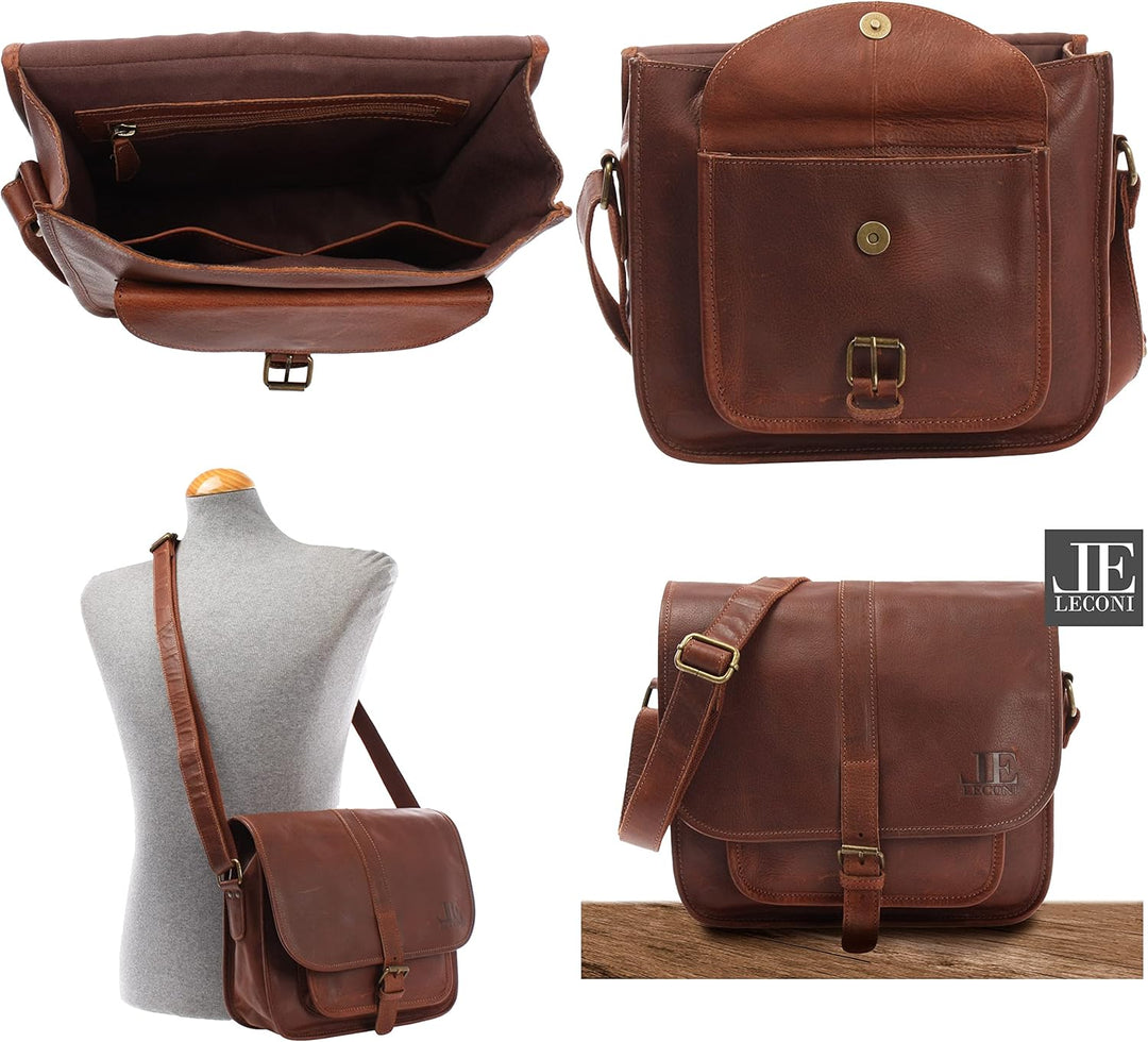 LECONI Umhängetasche Schultertasche für Damen Freizeittasche aus Büffelleder Damentasche Ledertasche
