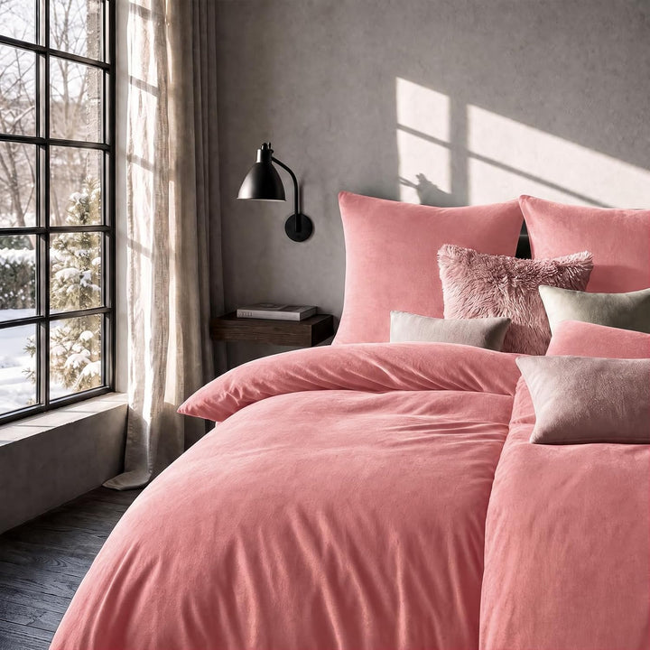 Soifox Winter Flanell bettwäsche 135 x 200 - Rosa Flauschige und warme Cashmere Touch Bettbezug + Ki