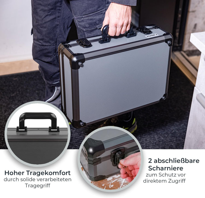 HMF 14601-02 Alu Werkzeugkoffer leer, verstellbare Facheinteilung, 46 x 15 x 33 cm