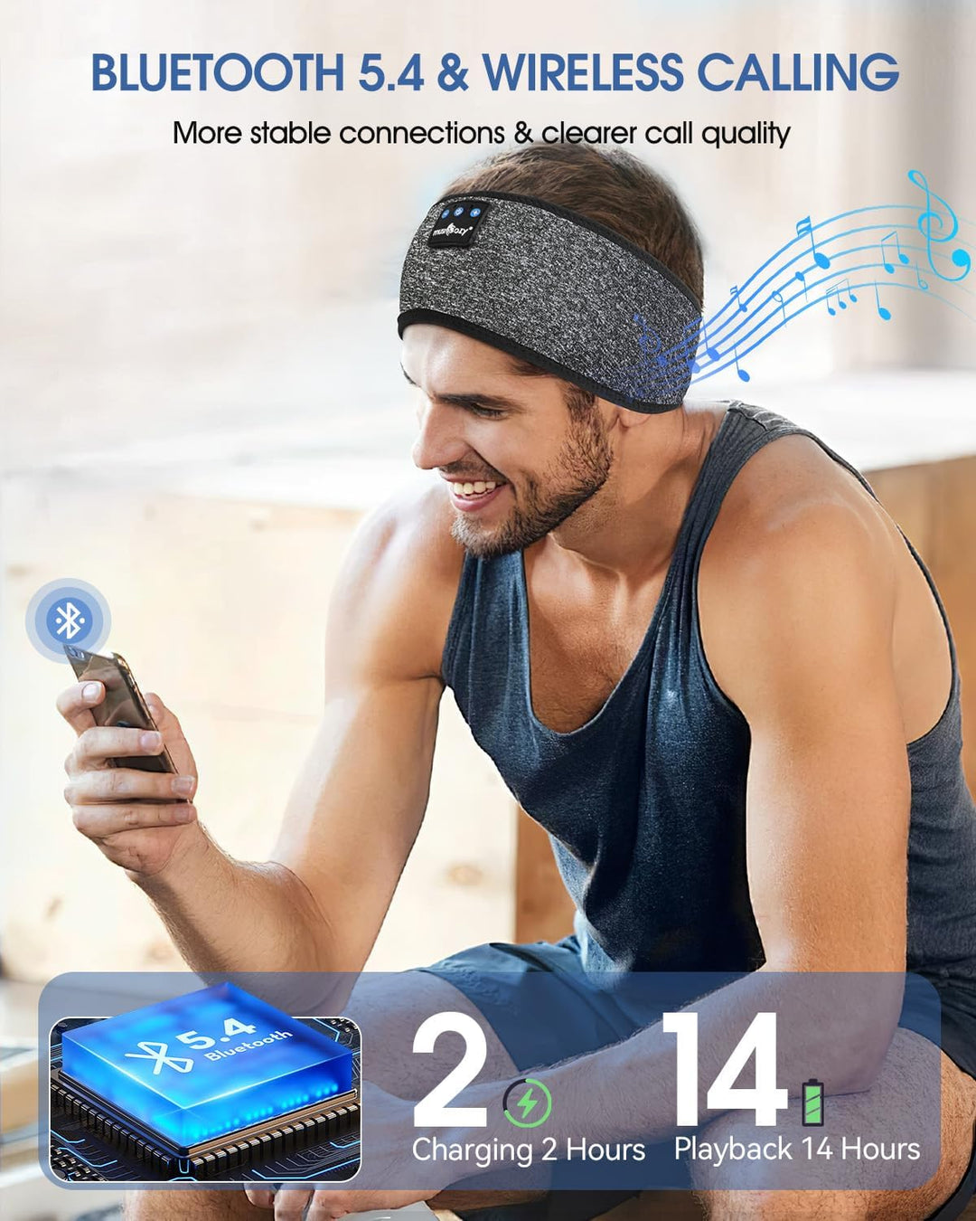 MUSICOZY Schlafkopfhörer Bluetooth 5.4, Bequem & Ultraleicht Stirnband kopfhörer zum Schlafen mit Hi