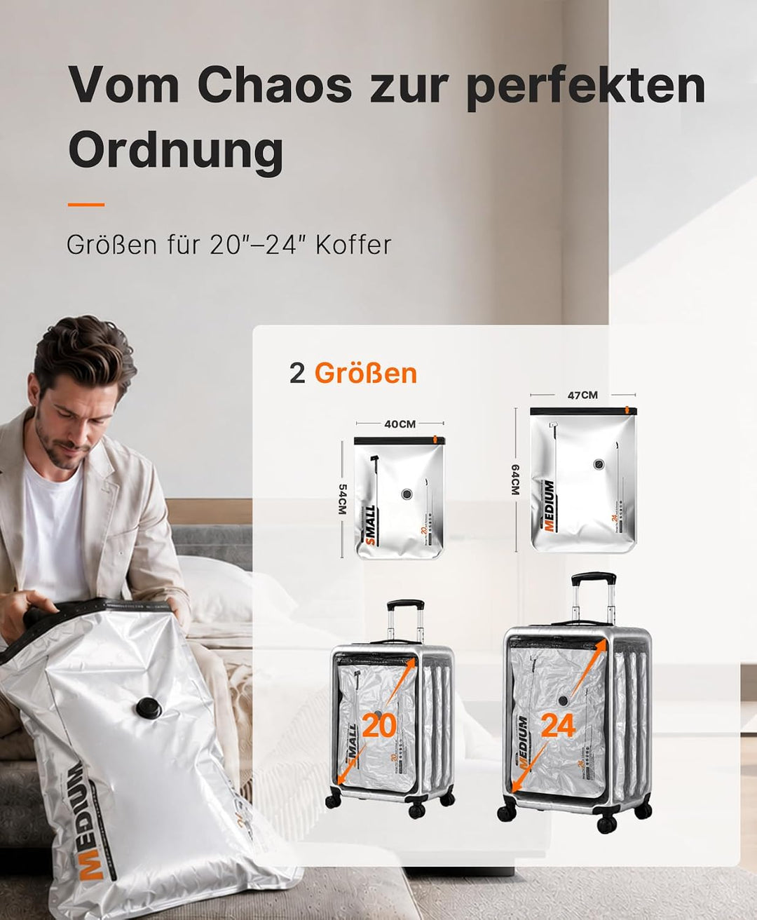 10 Stück Vakuumbeutel für Kleidung mit wiederaufladbarer elektrischer USB-Pumpe, 5× 40×54 cm und 5×
