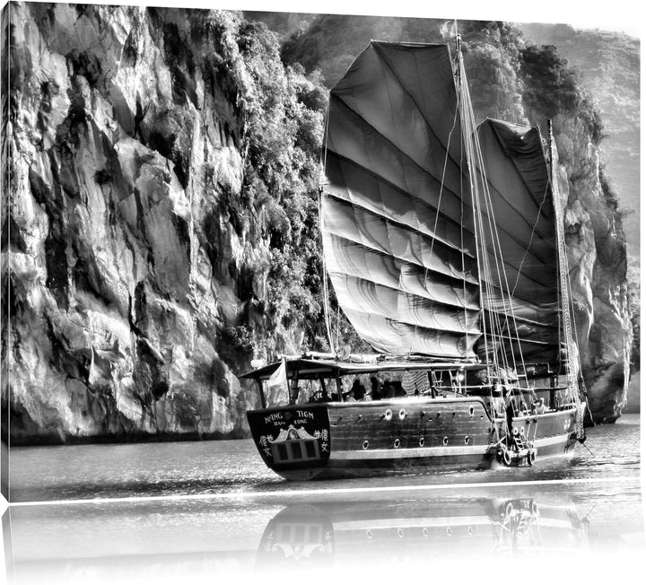 Pixxprint Segelschiff im Sonnenuntergang 100x70cm Leinwandbild Wandbild Kunstdruck, 100x70