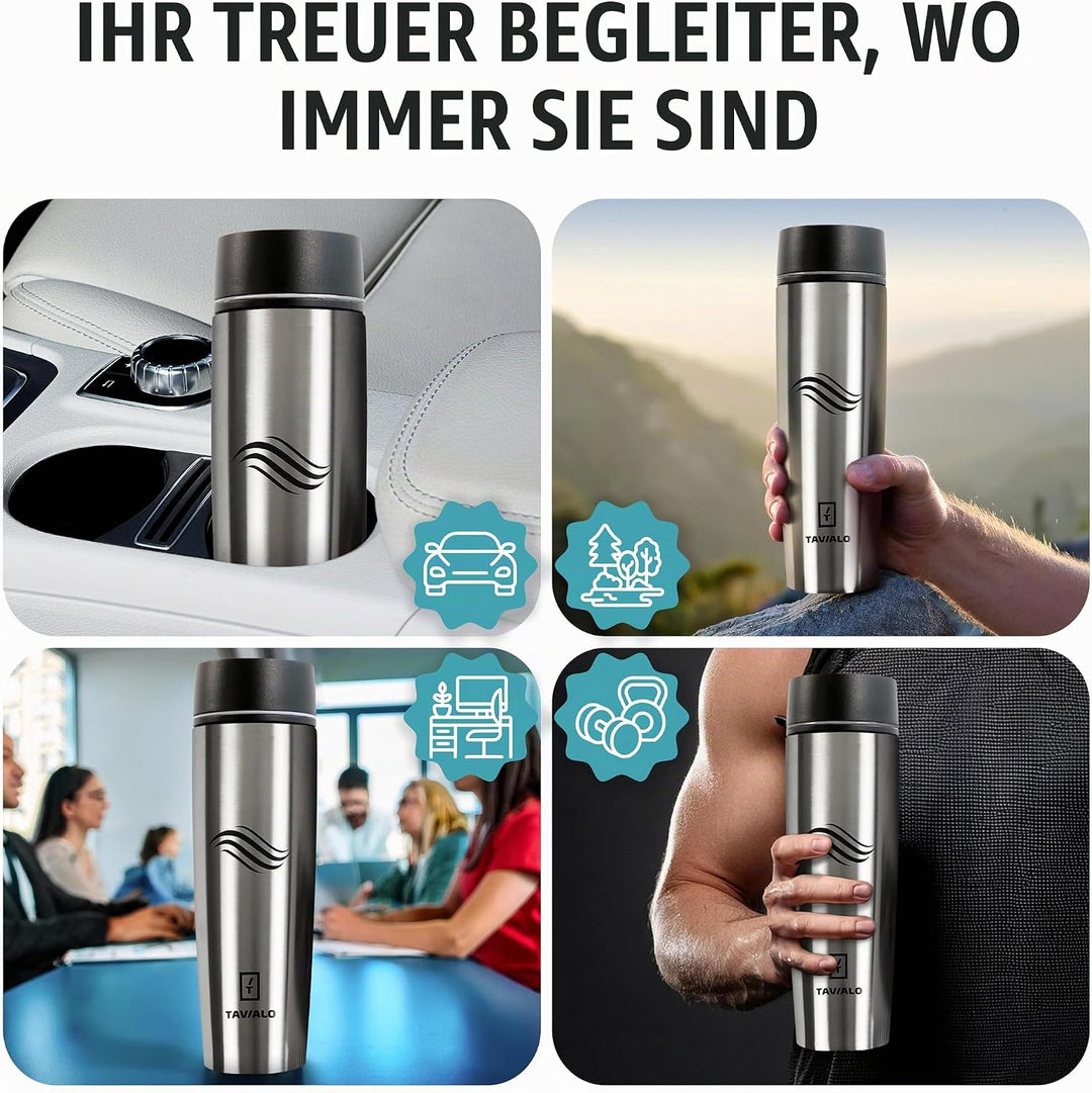 Thermobecher, Reisebecher, 460ml, Farbe Metallic Silber, Isolierbecher aus INOX Edelstahl, auslaufsi