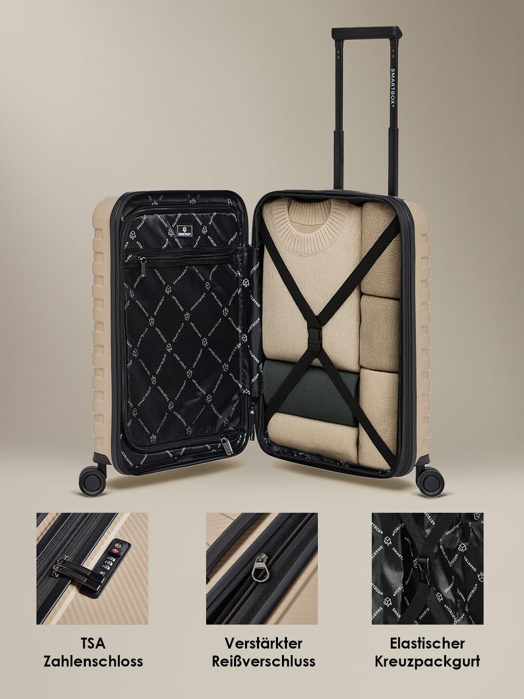 Smartbox Hartschalen Kabinen-Koffer mit Laptopfach | Kleiner Trolley 36 x 22 x 55 cm &amp; Frontöffnung