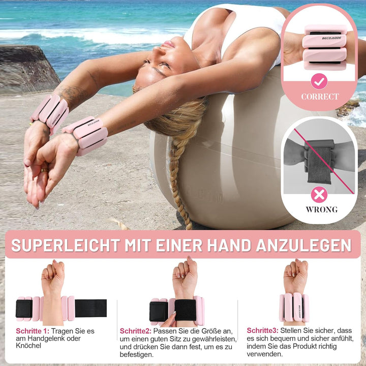 BECOJADDE Gewichtsmanschetten fuss 0.45 KG / 0.9 KG Je Gewichte für Beine und Arme Set 2 Ankle Weigh