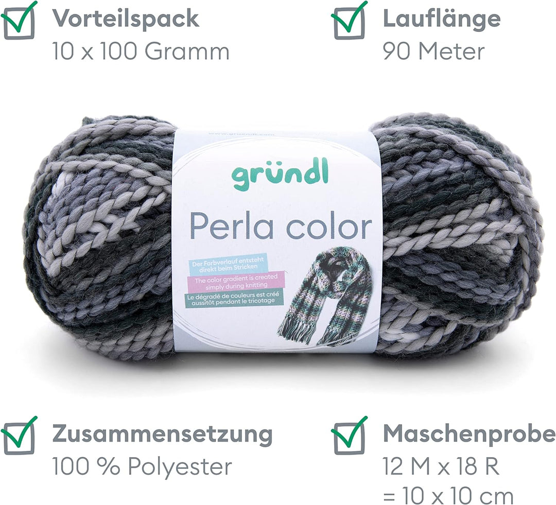 Gründl Perla color (wollähnliches, boucléartiges Handstrickgarn aus 100 % Polyester, 100 g / 90 m, N