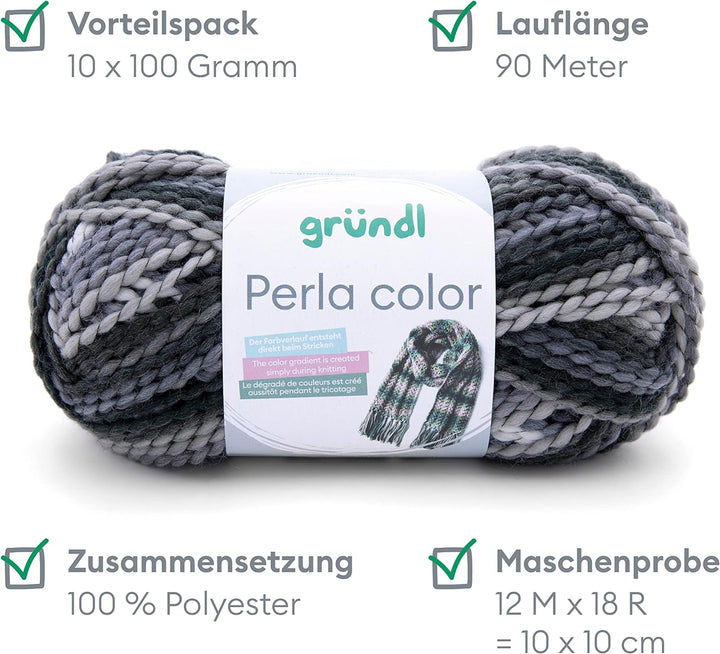 Gründl Perla color (wollähnliches, boucléartiges Handstrickgarn aus 100 % Polyester, 100 g / 90 m, N