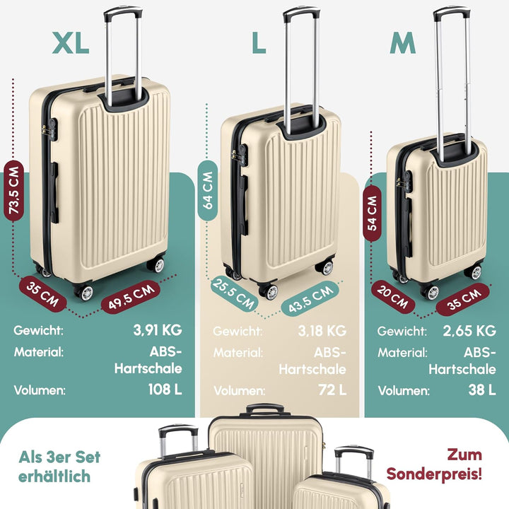 Easy Move ABS Hartschalenkoffer [ERGONOMISCH & SICHER] - Grosser Trolley Koffer mit 360° Rädern, Zah