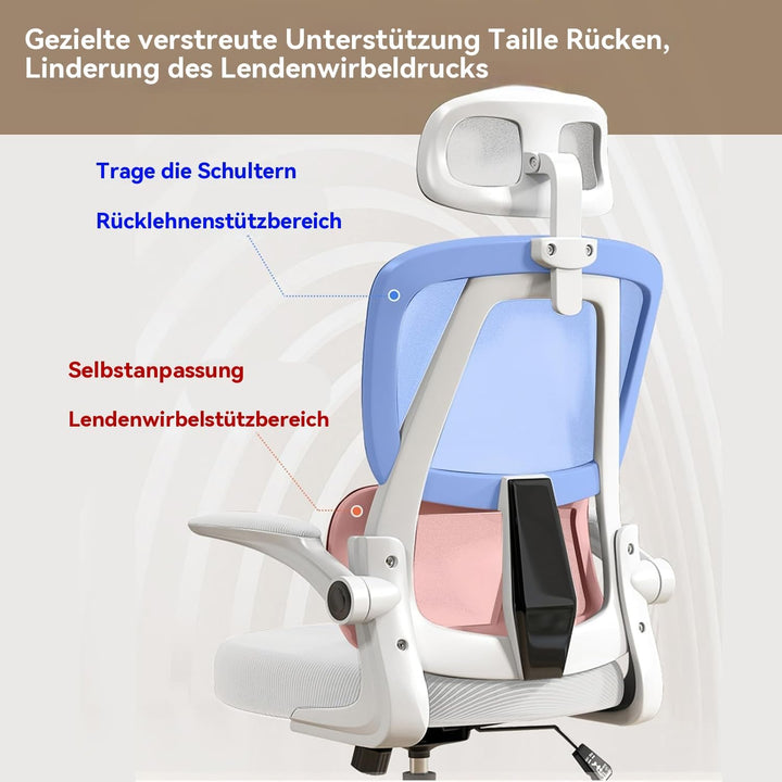 Ergonomischer Bürostuhl - Weiss | Höhenverstellbarer Schreibtischstuhl mit Hochrücken,Mesh und Lende