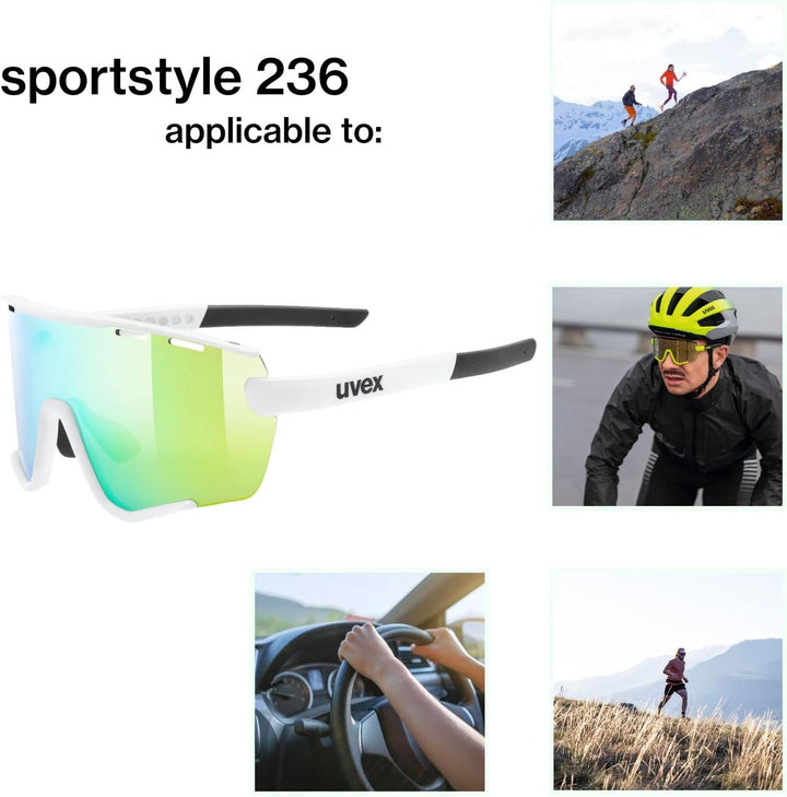 uvex Unisex Sportstyle 236 Set Sportbrille (1er Pack) Einheitsgrösse white mat/green, Einheitsgrösse