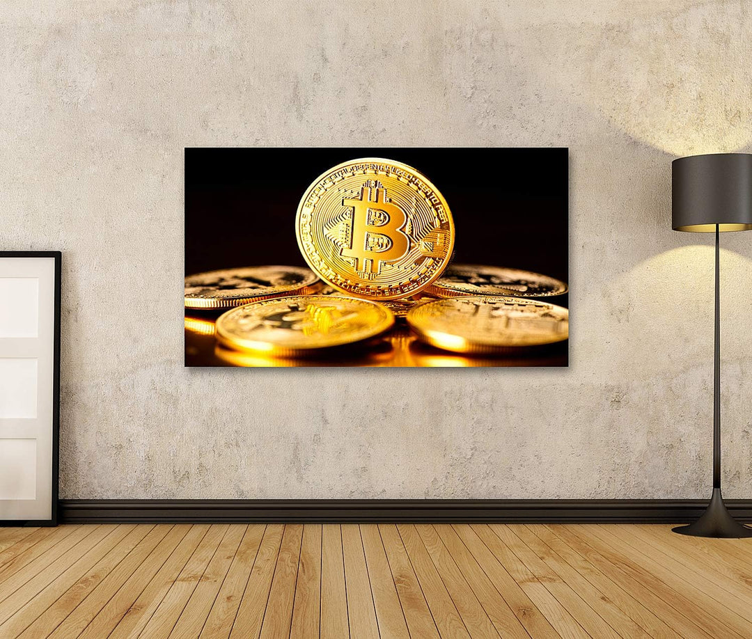 islandburner Bild auf Leinwand Bitcoin Krypto Währung Münze Schwarzer Hintergrund Bilder Wandbilder