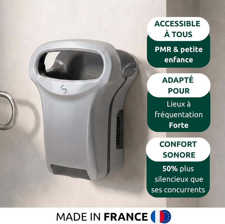 JVD - Sèche-mains Exp'Air Alu Gris Métal Epoxy Automatique à Air Pulsé Froid