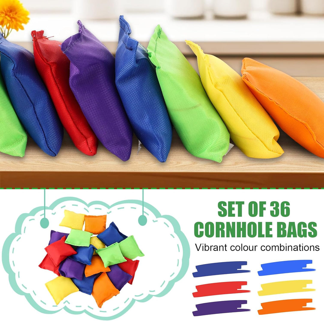 36 Stück Cornhole Säckchen, 6 Farben Wurfsäckchen, 7 x 7cm Nylon Sitzsack Werfen, Cornhole Sitzsack-