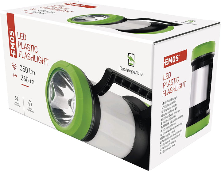 EMOS Wiederaufladbarer LED Handscheinwerfer, Taschenlampe mit 7 Lichtmodi, Camping Laterne mit Power