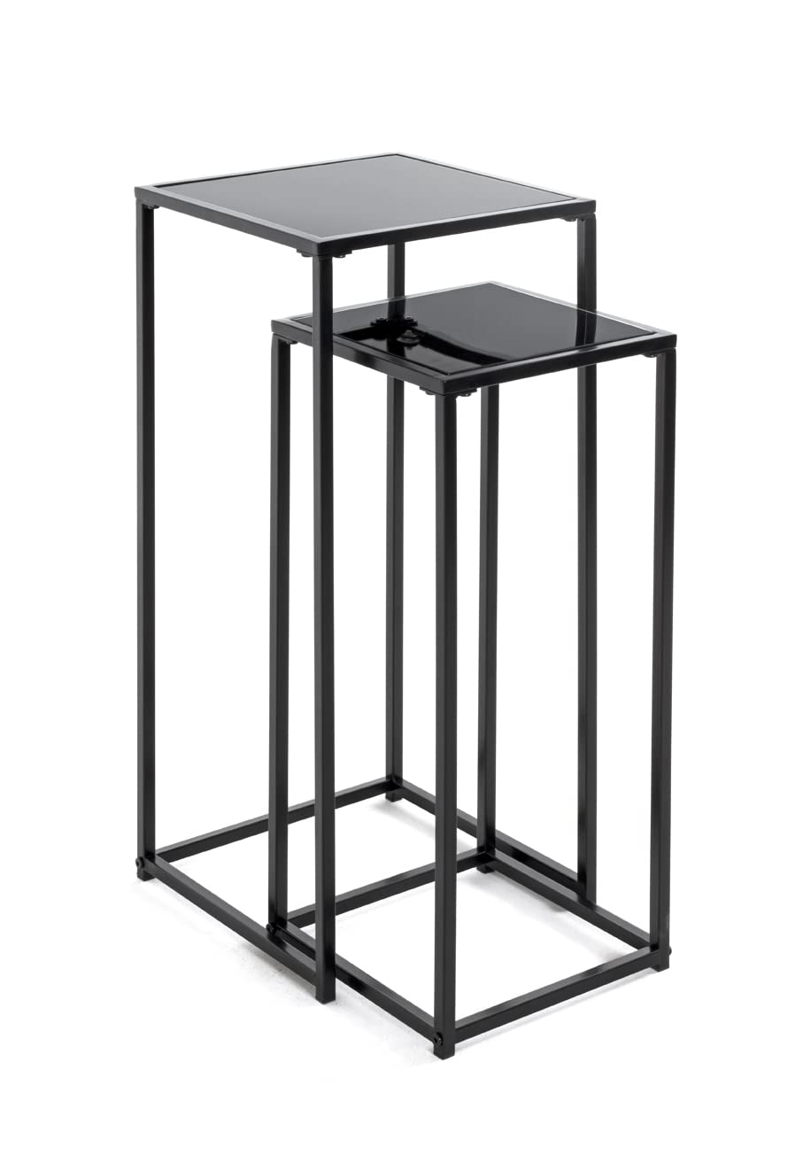 HAKU Möbel Blumensäule 2er Set, Metall, schwarz, B 25 x T 25 x H 60 cm / B 30 x T 30 x H 70 cm