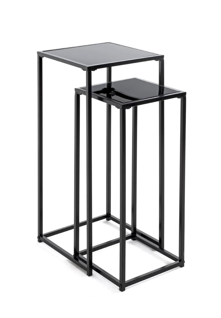 HAKU Möbel Blumensäule 2er Set, Metall, schwarz, B 25 x T 25 x H 60 cm / B 30 x T 30 x H 70 cm