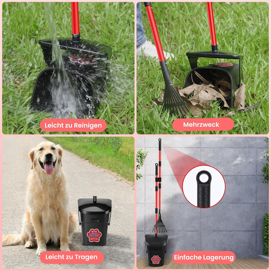 Ormalla Hundekotschaufel Schwenkbehälter Und Rechen Mit 60 Hundekotbeutel, Hundekotsammler Für Gross