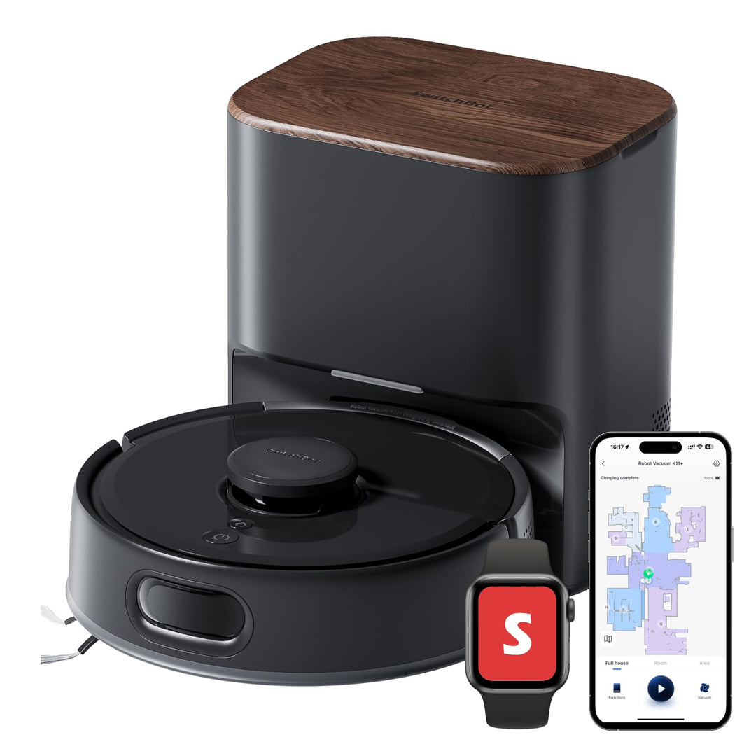SwitchBot K11+ Saugerroboter mit Mopp, 6000Pa Saugkraft, 90 Tage Staubauffang, Selbstentleerung, LDS