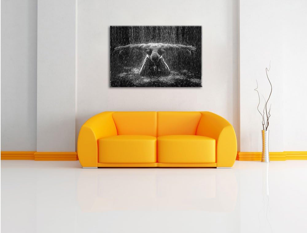 Pixxprint Bodybuilder im Regen Kunst Buntstift Effekt, Format: 100x70 auf Leinwand, 100x70