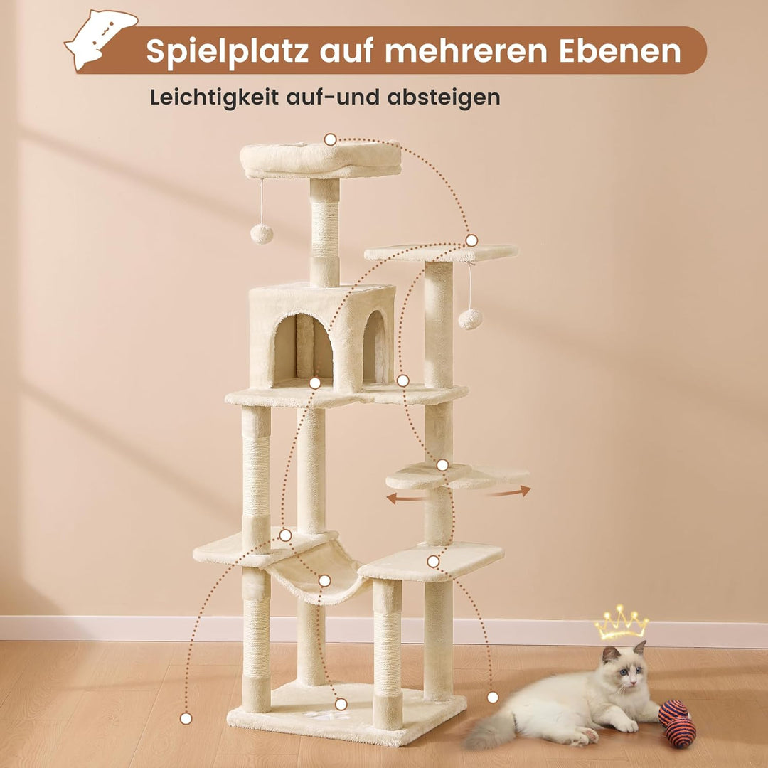 MSmask Kratzbaum gross, L Katzenkratzbaum Stabil, Katzenbaum mit Katzenhöhlen, Plattformen, Hängemat