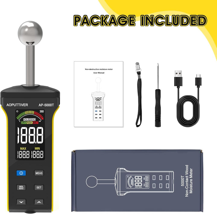 AOPUTTRIVER Pinless Feuchtemessgerät, Holzfeuchtemessgerät für Wände, Holz, Mauerwerk und Beton mit